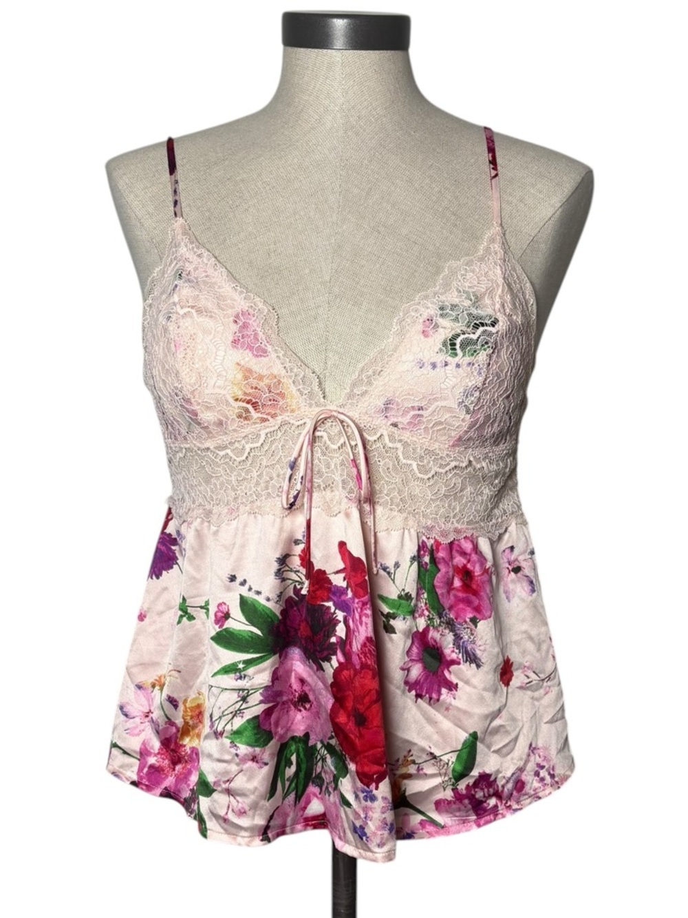 Victoria’s Secret Floral Lace Cami Babydoll Y2K Medium Pink Fairy Whimsy